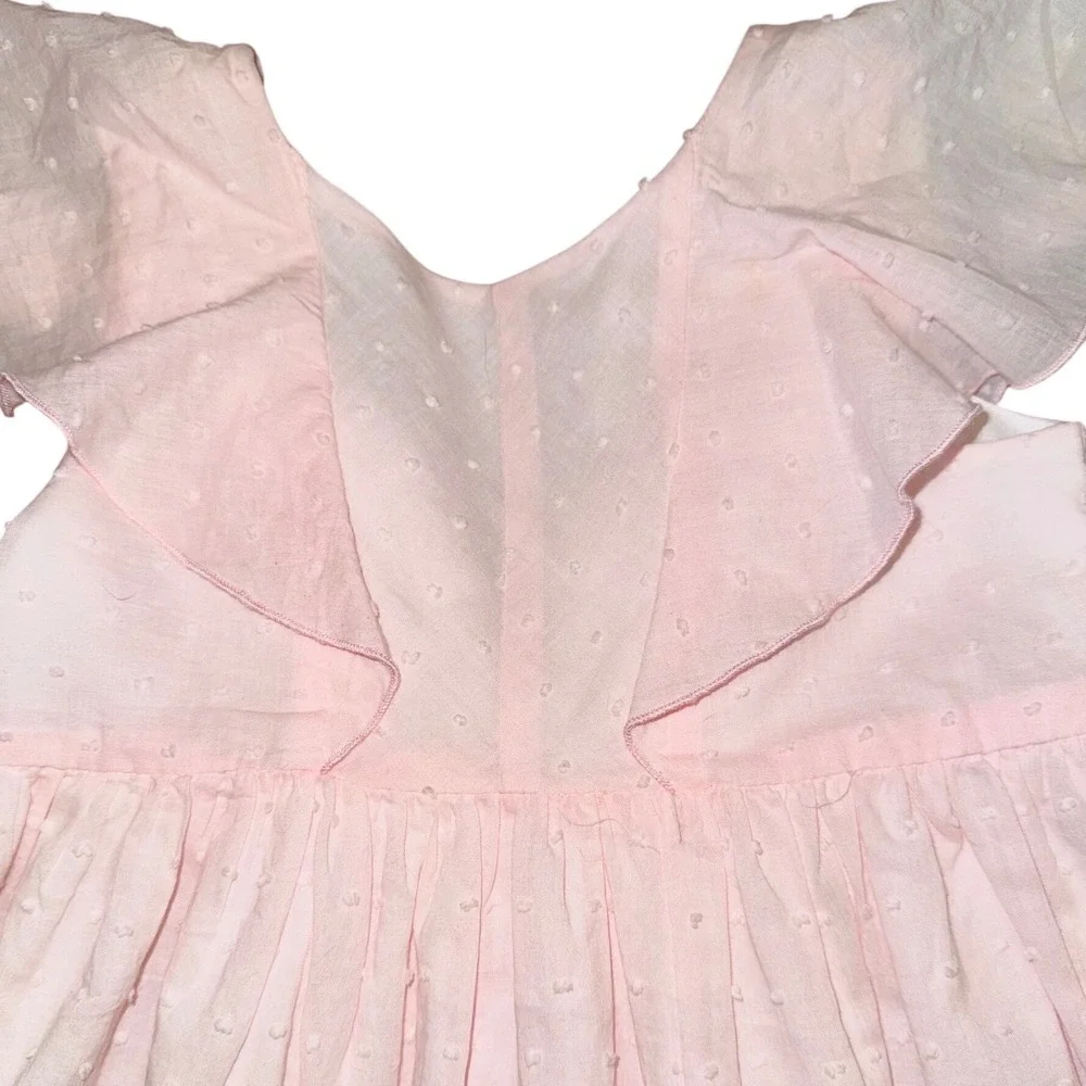 Mabel + Honey‎ Pink Swiss Dot Flutter Sleeve White Bow Back  Dress Girls Size 5